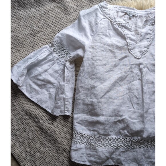 Crown & Ivy Women's M White Linen Blend Quarter Sleeve Bell Sleeve Summer Blouse - Picture 12 of 16